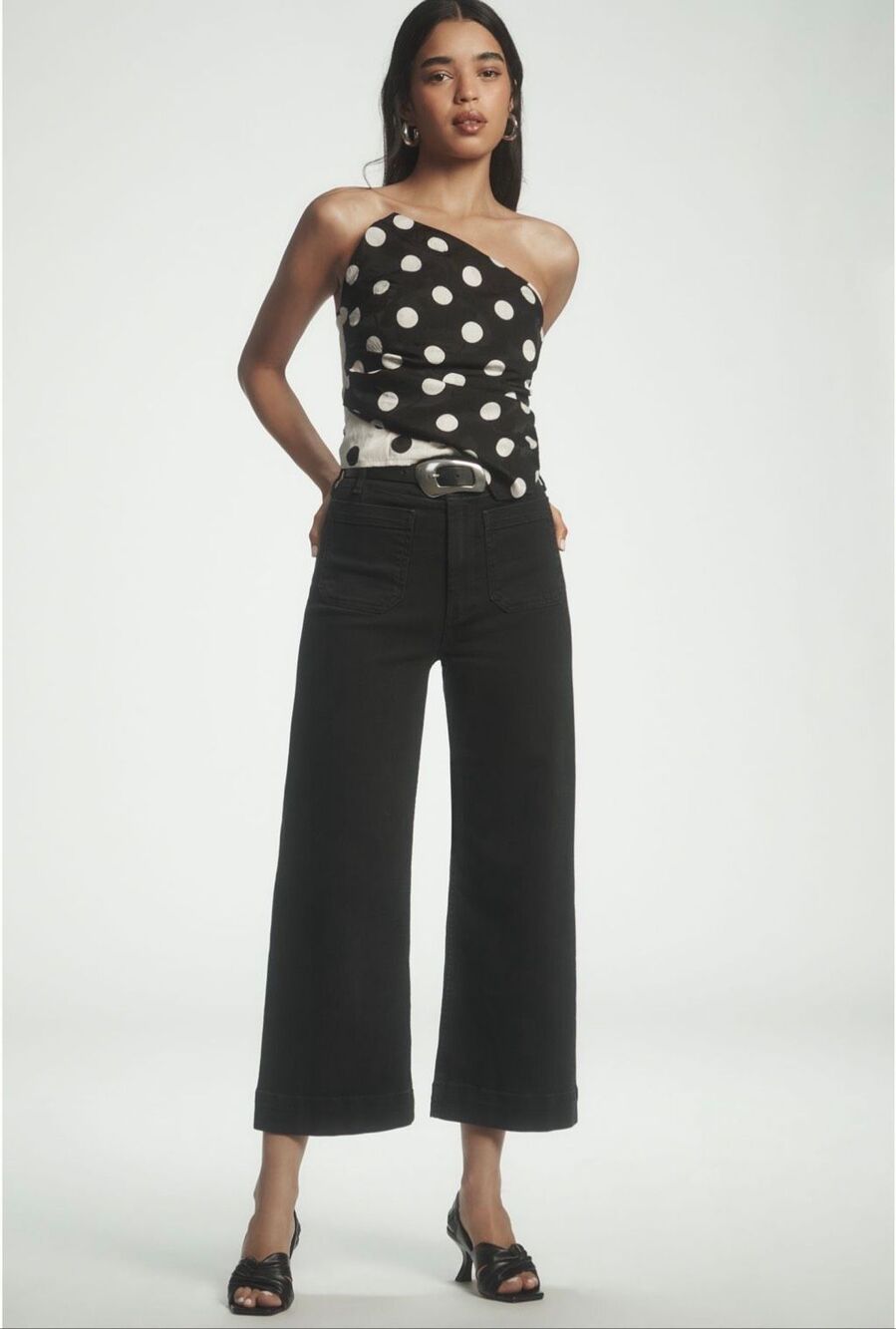 Maeve Colette High-Rise Wide-Leg Cropped Jeans Black Wash Size 26